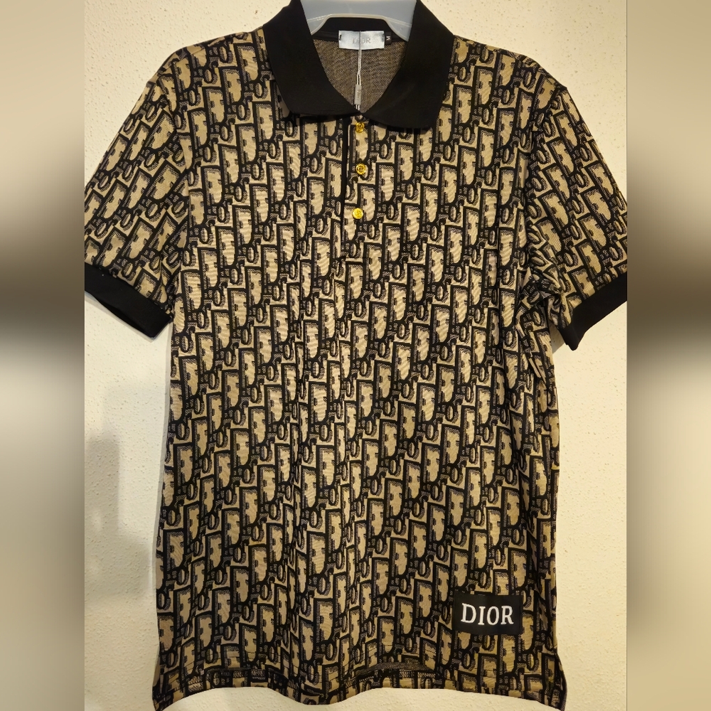 Dior Men's Polo Shirt Navy Blue And Beige